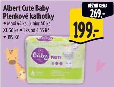 Albert Cute Baby Plenkové kalhotky, Maxi 44 ks, Junior 40 ks, XL 36 ks 