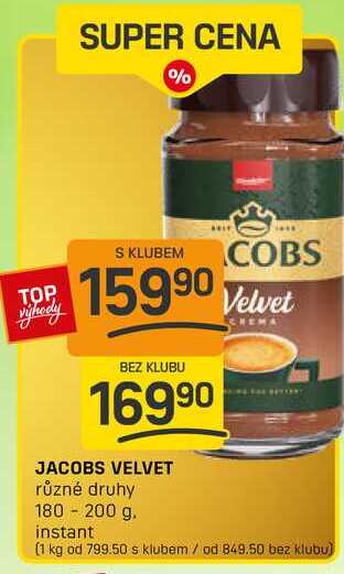JACOBS VELVET různé druhy 180 - 200 g