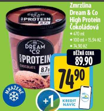 Zmrzlina Dream & Co High Protein Čokoládová, 470 ml 