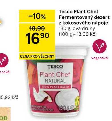 Tesco Plant Chef Fermentovaný dezert z kokosového nápoje, 130 g 