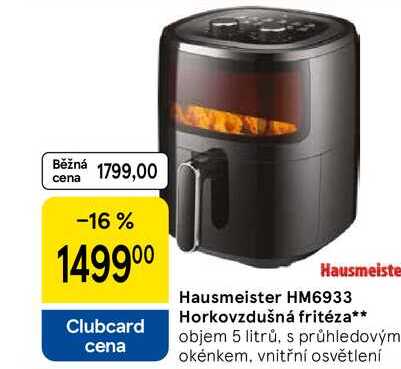 Hausmeister HM6933 Horkovzdušná fritéza, objem 5 litrů, s průhledovým okénkem, vnitřní osvětlení 