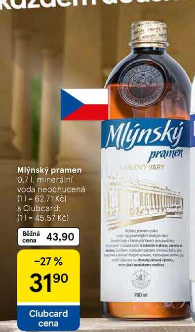 Mlýnský pramen, 0.7 l, minerální voda neochucená