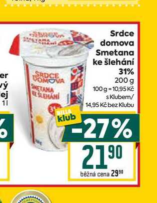 Srdce domova Smetana ke šlehání 31% 200 g