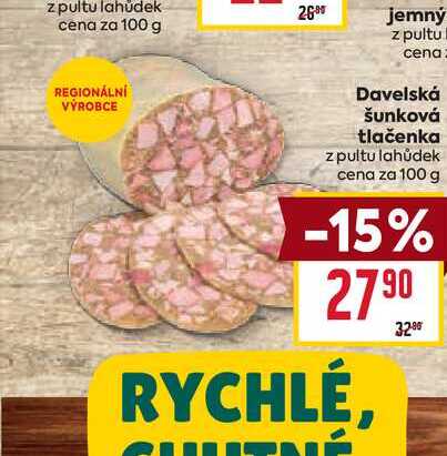 Davelská šunková tlačenka z pultu lahůdek cena za 100 g 