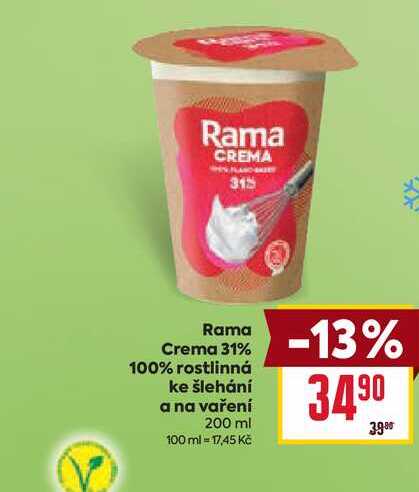 Rama Crema 31% 100% rostlinná ke šlehání a na vaření 200 ml v akci