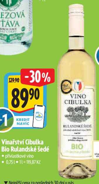 Vinařství Cibulka Bio Rulandské šedé, 0,75 l