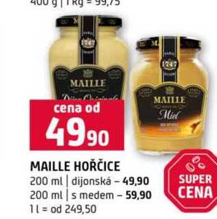 MAILLE HOŘČICE 200 ml dijonská 200 ml s medem 