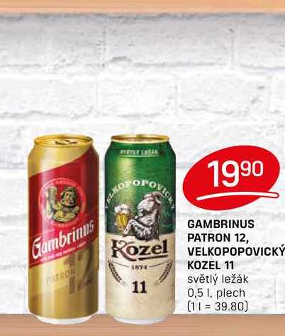 GAMBRINUS PATRON 12, VELKOPOPOVICKÝ KOZEL světlý ležák 0,5 1. plech