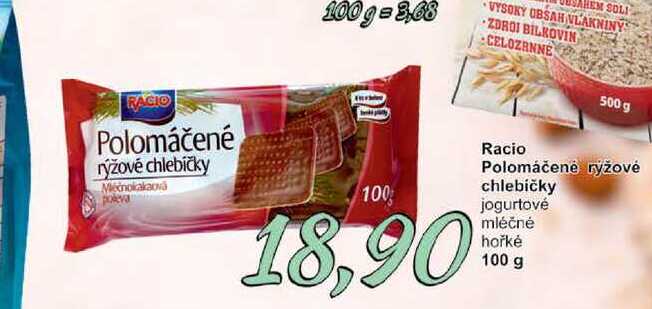 Racio Polomáčené rýžovė chlebíčky jogurtové mléčné hořké 100 g 