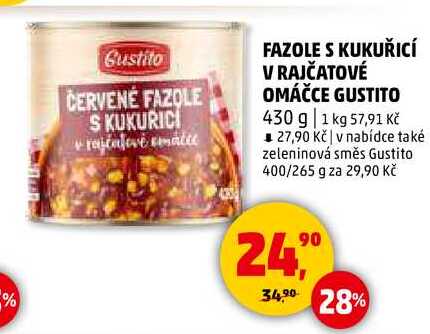 FAZOLE S KUKUŘICÍ V RAJČATOVÉ OMÁČCE GUSTITO, 430 g