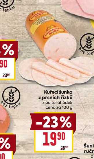 Kuřecí šunka z prsních řízků z pultu lahůdek cena za 100 g 