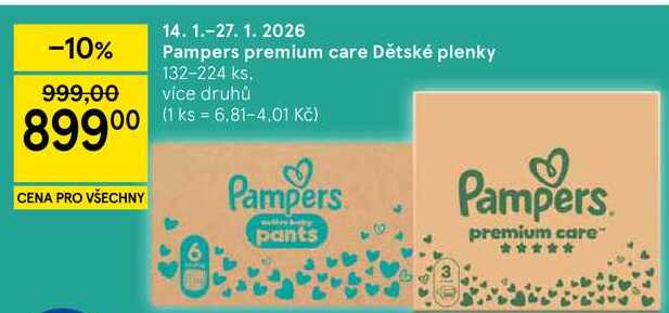 Pampers premium care Dětské plenky, 132-224 ks 