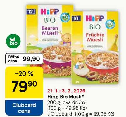 Hipp Bio Müsli, 200 g, dva druhy  
