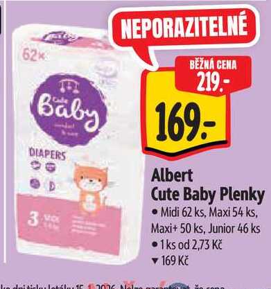  Albert Cute Baby Plenky Midi 62 ks, Maxi 54 ks, Maxi+ 50 ks, Junior 46 ks  