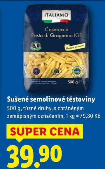 Sušené semolinové těstoviny, 500 g