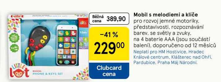 Mobil s melodiemi a klíče pro rozvoj jemné motoriky, představivosti, rozpoznávání barev, se světly a zvuky, na 4 baterie AAA  