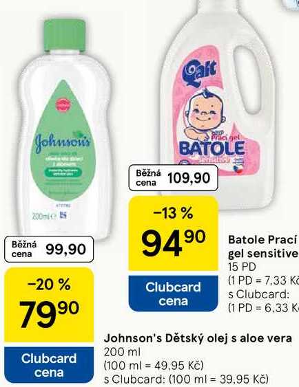 Johnson's Dětský olej s aloe vera, 200 ml  