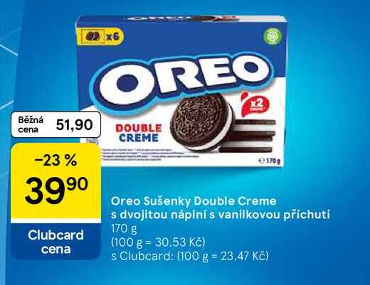 Oreo Sušenky Double Creme s dvojitou náplní s vanilkovou příchutí, 170 g  