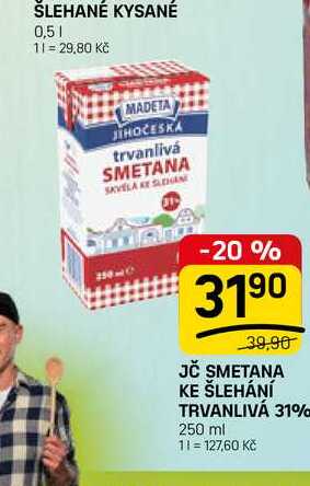 JČ SMETANA KE ŠLEHÁNÍ TRVANLIVÁ 31% 250 ml 
