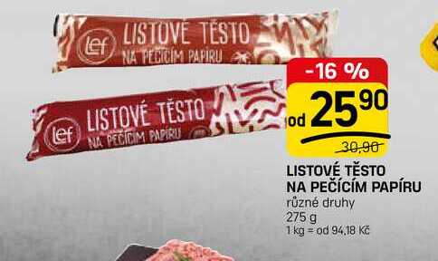 LISTOVÉ TĚSTO NA PEČÍCÍM PAPÍRU různé druhy 275 g 