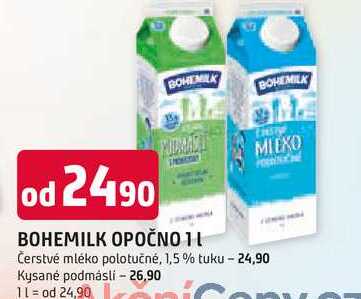BOHEMILK OPOČNO 1l Čerstvé mléko polotučné, 1,5 % tuku