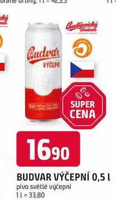 BUDVAR Pivo světlé výčepní 0,5l 0.5l plechovka