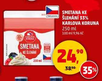 SMETANA KE ŠLEHÁNÍ 33% KARLOVA KORUNA, 250 ml 
