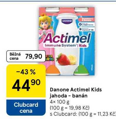 Danone Actimel Kids jahoda banán, 4× 100 g 
