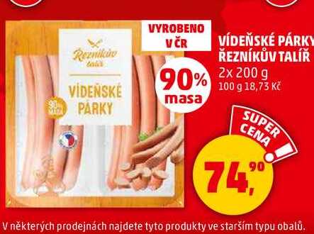 VÍDEŇSKÉ PÁRKY ŘEZNÍKŮV TALÍŘ, 2x 200 g