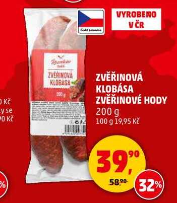 ZVĚŘINOVÁ KLOBÁSA ZVĚŘINOVÉ HODY, 200 g 