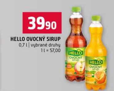 HELLO OVOCNÝ SIRUP 0,7l vybrané druhy