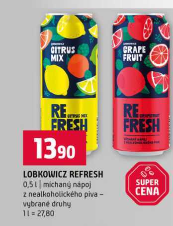 LOBKOWICZ REFRESH 0,5l míchaný nápoj z nealkoholického piva vybrané druhy