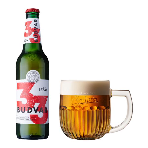 Budějovický Budvar 33 světlý ležák, sklo