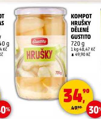KOMPOT HRUŠKY DĚLENÉ GUSTITO, 720 g
