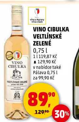 VINO CIBULKA VELTLÍNSKÉ ZELENÉ, 0,75 l