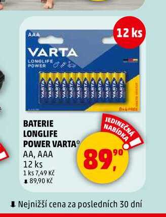 BATERIE LONGLIFE POWER VARTA AA, AAA, 12 ks