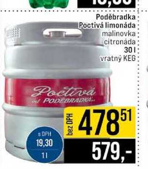 Poděbradka Poctivá limonáda malinovka citronáda 30l