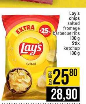 Lay's chips salted fromage 25% barbecue ribs 130 g Stix ketchup 130 g