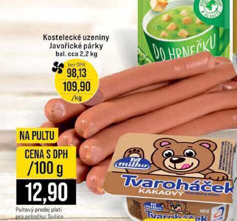 Kostelecké uzeniny Javořické párky bal. cca 2,2 kg 100g