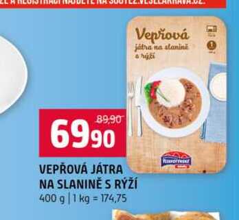 VEPŘOVÁ JÁTRA NA SLANINĚ S RÝŽÍ 400 g 