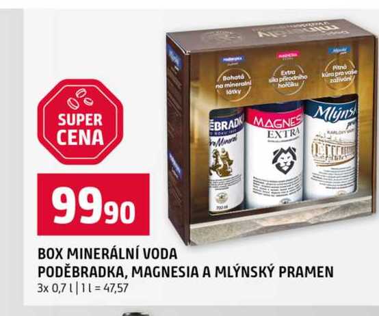 BOX MINERÁLNÍ VODA PODĚBRADKA, MAGNESIA A MLÝNSKÝ PRAMEN 3x 0,7l