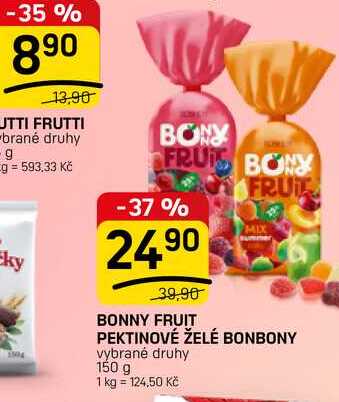 BONNY FRUIT PEKTINOVÉ ŽELÉ BONBONY vybrané druhy 150 g 
