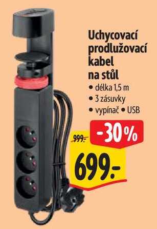 Uchycovací prodlužovací kabel na stůl