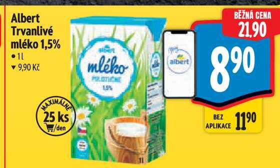 Albert Trvanlivé mléko 1,5%, 1 l