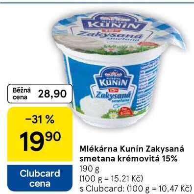 Mlékárna Kunín Zakysaná smetana krémovitá 15%, 190 g  