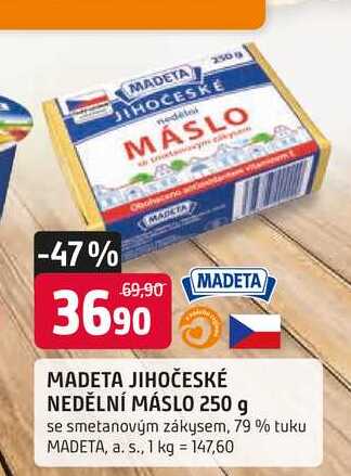 MADETA JIHOČESKÉ NEDĚLNÍ MÁSLO 250 g se smetanovým zákysem, 79 % tuku