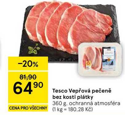 Tesco Vepřová pečeně bez kosti plátky, 360 g 