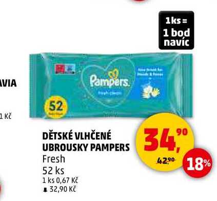 DĚTSKÉ VLHČENÉ UBROUSKY PAMPERS Fresh, 52 ks
