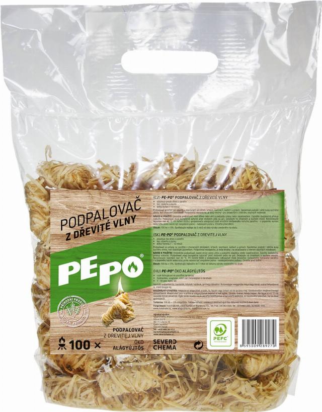 PE-PO Podpalovač z dřevité vlny 100 kusů v balení