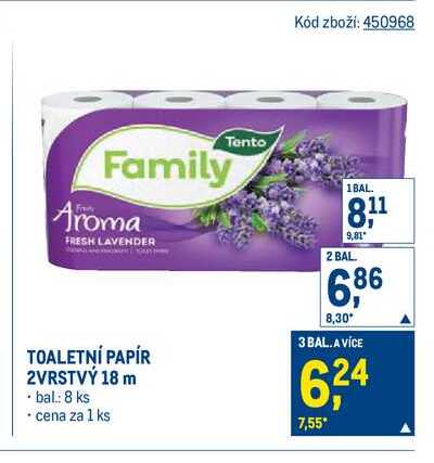 TOALETNÍ PAPÍR 2VRSTVÝ 18 m bal 8 ks cena za 1 ks